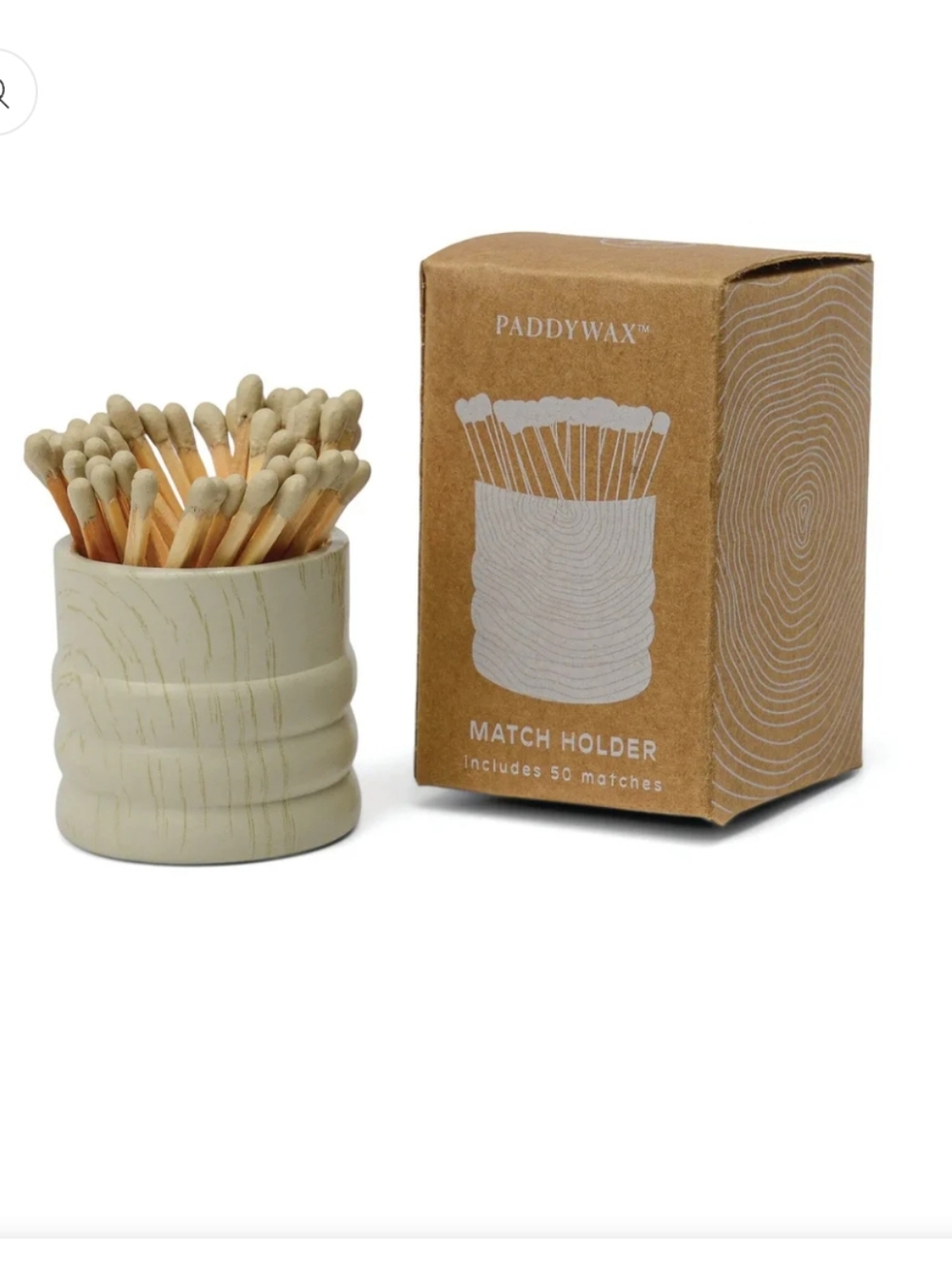 Paddywax Cream Ceramic Match Holder with Matches